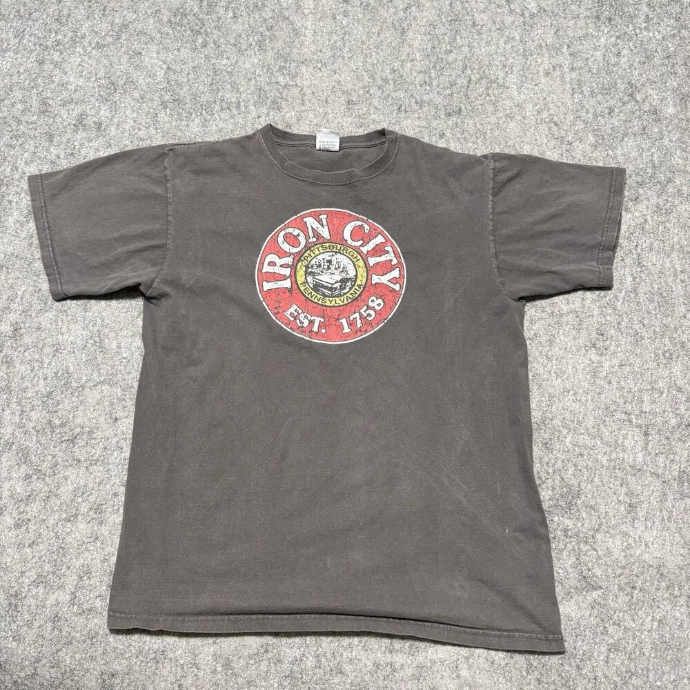 Vintage Y2K Iron City Beer Shirt Mens L Anvil Faded Black Pittsburgh PA